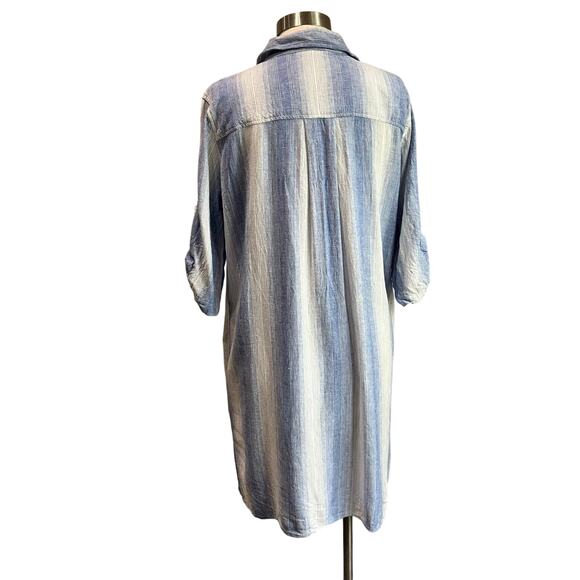 Bella Dahl 3/4 Roll-Tab Sleeve Stripe Linen Blend Shift Resort Dress Sz L - Picture 2 of 7
